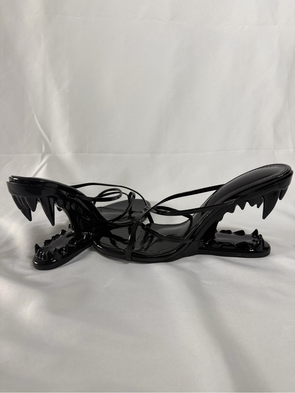 Black Sculpted Heel Strappy Sandals